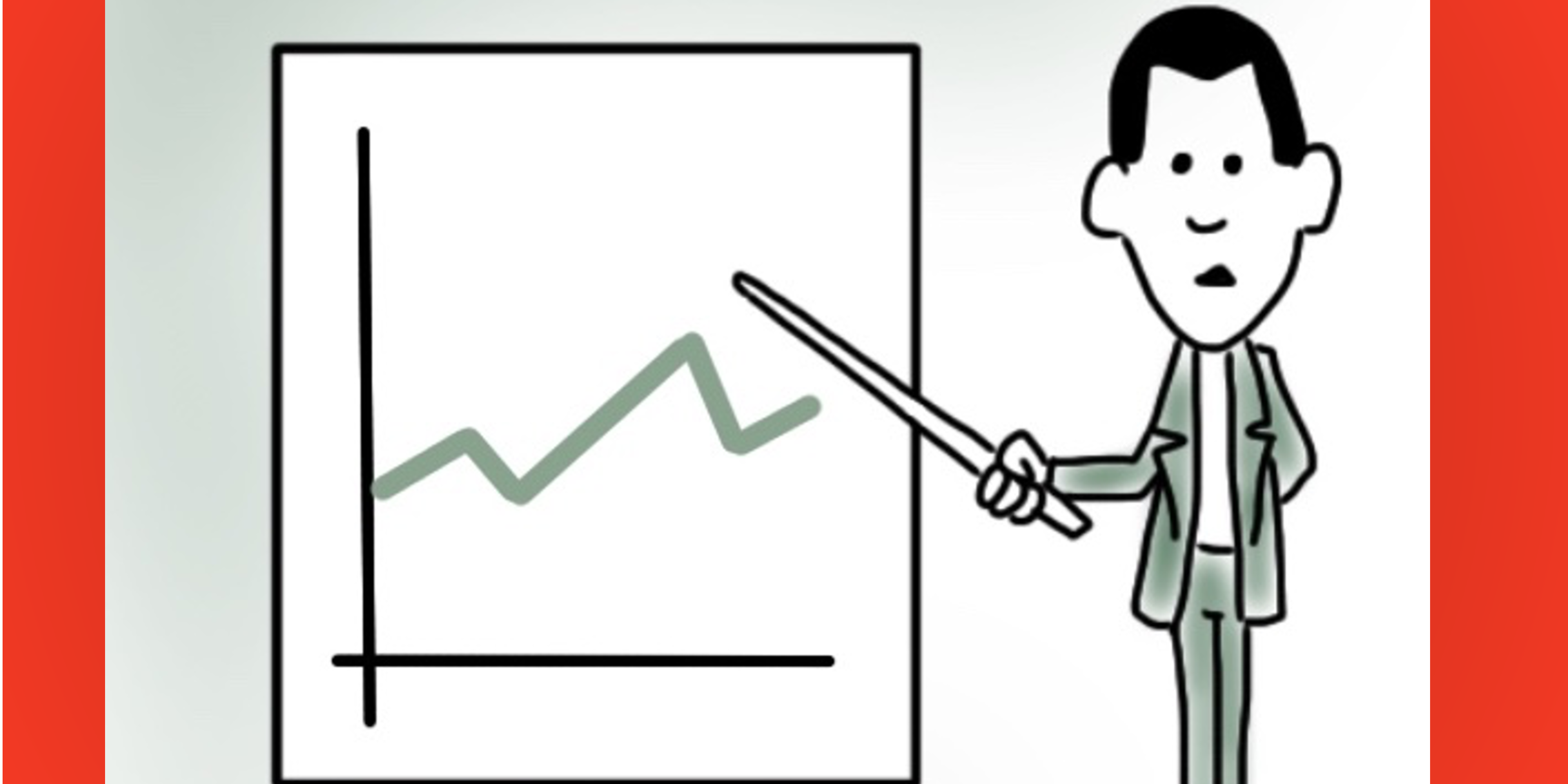 By the numbers landscape frame Cartoon man pointing at a graph on the wall