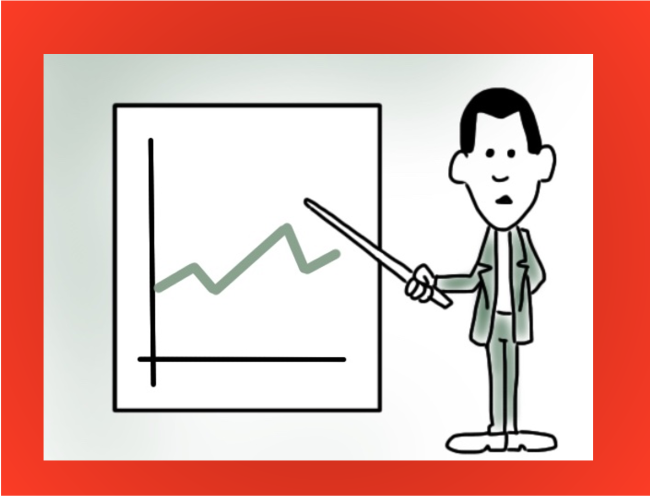 By the numbers landscape frame Cartoon man pointing at a graph on the wall